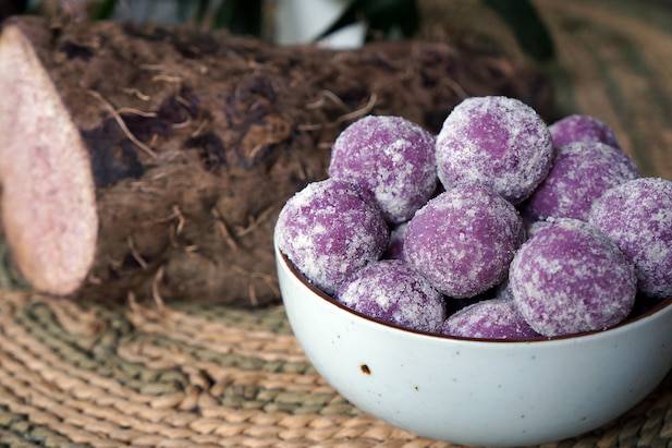 Ube Balls Purple coloured balls made from potato