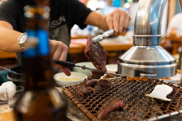 cutting meats for korean barbeque