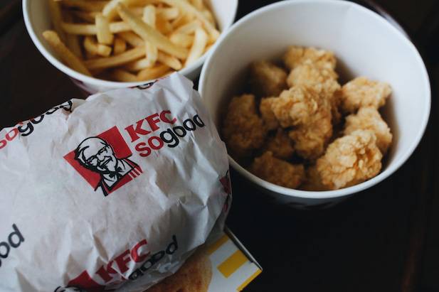 kfc burger, chicken, and fries