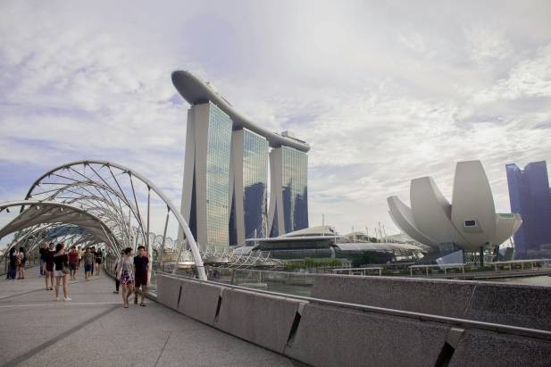 Helix Bridge and Marina Bay Sands Singapore